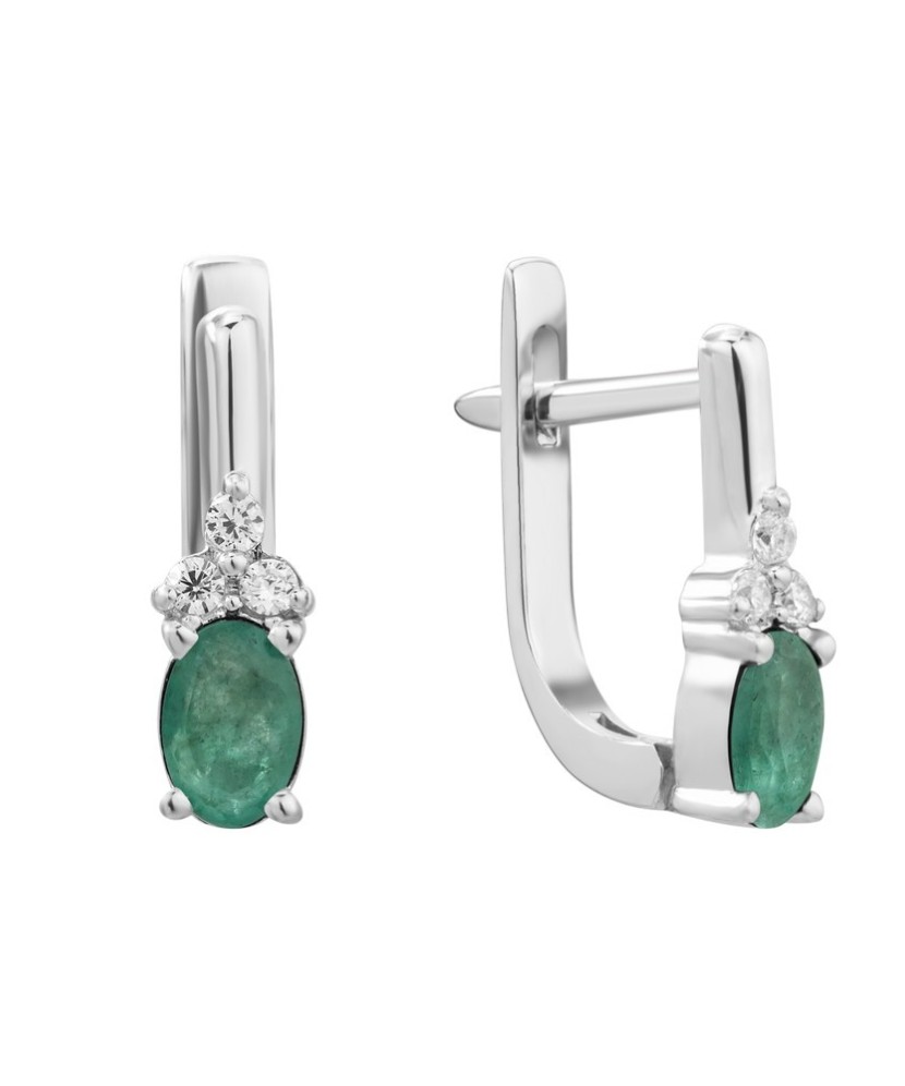 Sidabriniai auskarai su smaragdu ir cirkoniais  - Goldinga