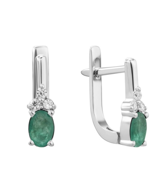 Sidabriniai auskarai su smaragdu ir cirkoniais - Auskarai su brangakmeniais - Goldinga