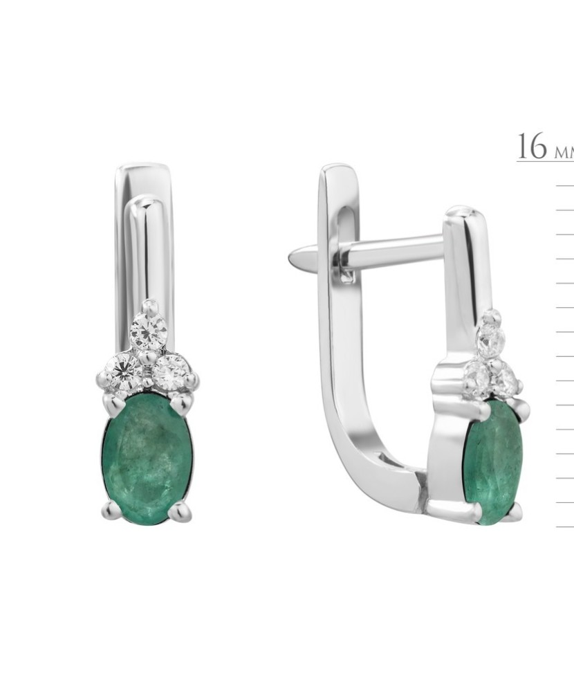 Sidabriniai auskarai su smaragdu ir cirkoniais - Auskarai su brangakmeniais - Goldinga