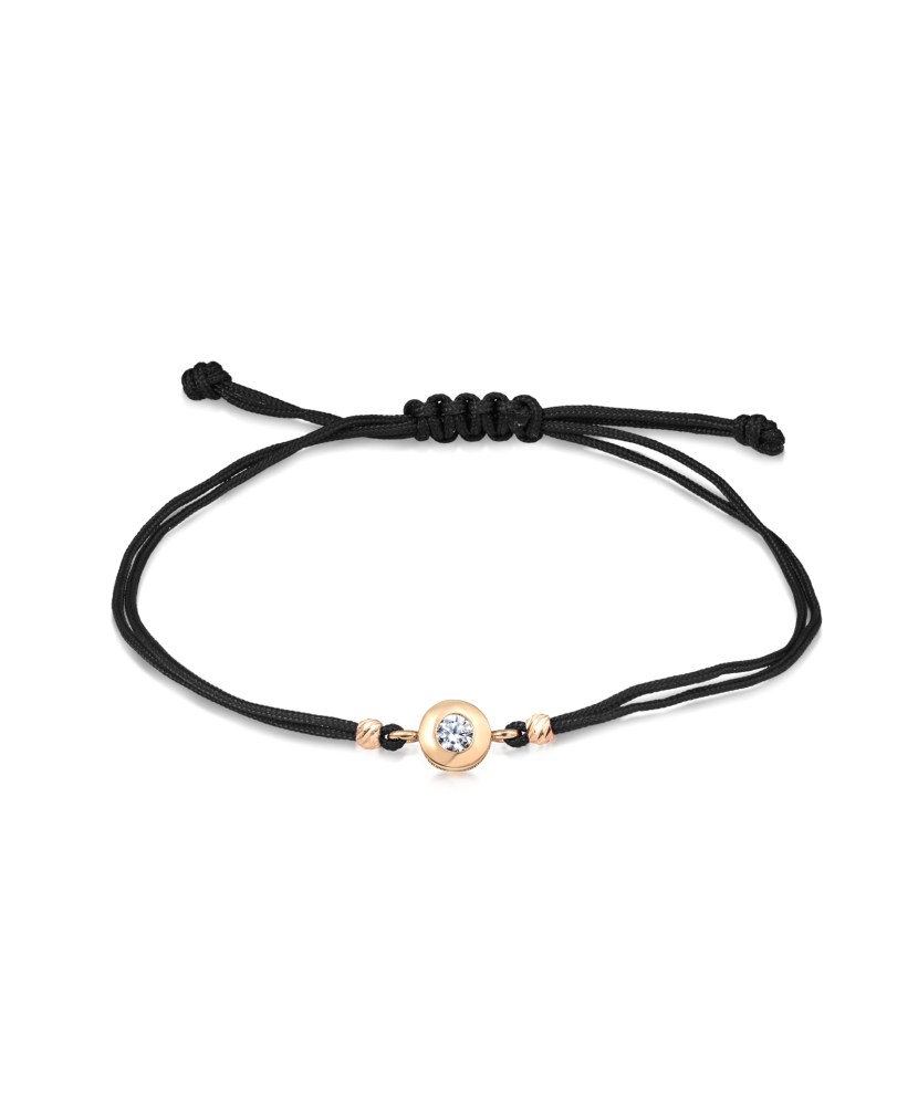 Black string bracelet with gold pendant