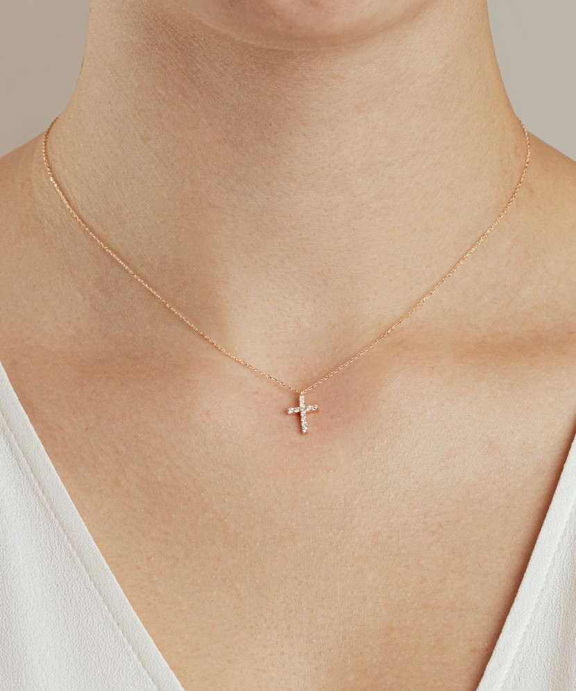 Gold chain with zirconium pendant "Cross"