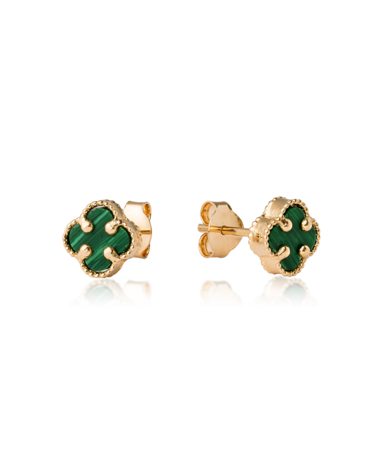 Gold earrings with malachite
