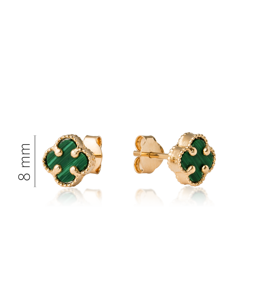 Gold earrings with malachite