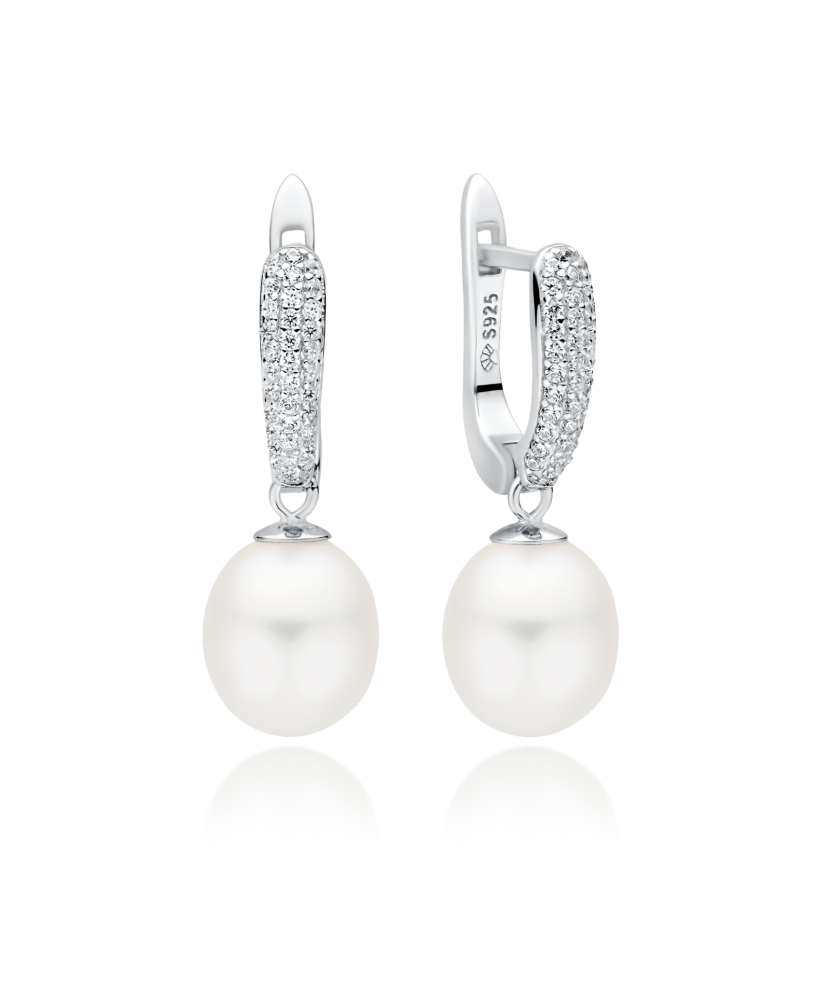 Sterling silver earrings with pearls and zircons Sterling silver earrings with pearls and zircons