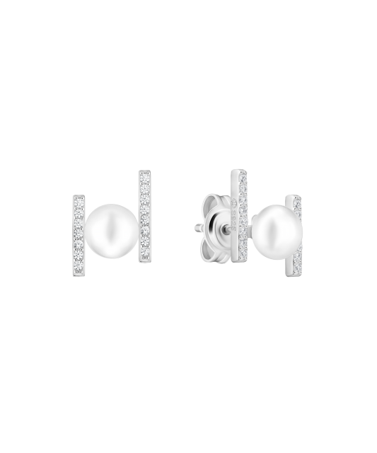 Sterling silver earrings with pearls and zircons