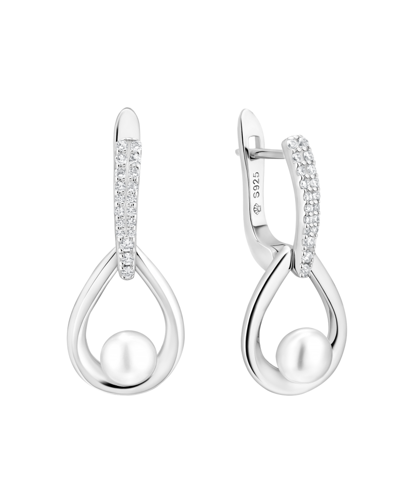 Серьги из серебра с жемчугом и цирконами
