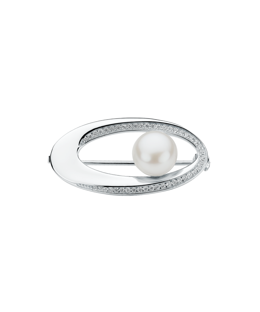 Sterling silver  brooch with pearl and zircons