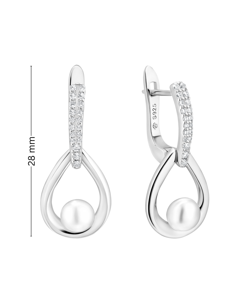 Серьги из серебра с жемчугом и цирконами