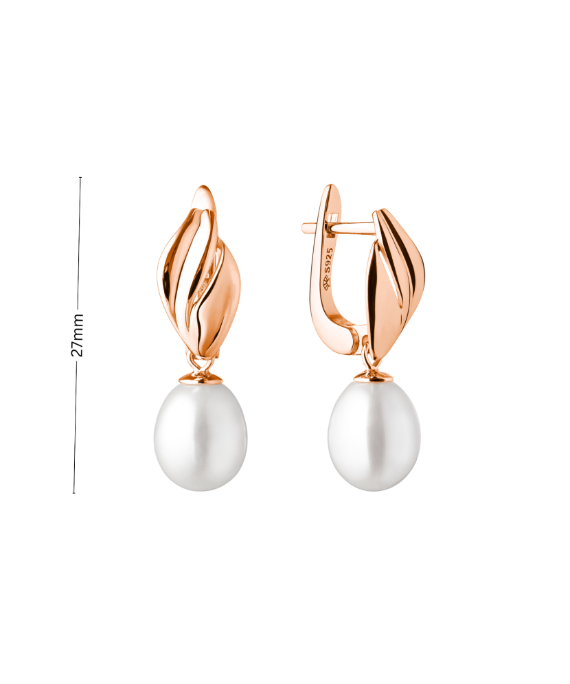 Gilded sterling silver earrings with natural pearl