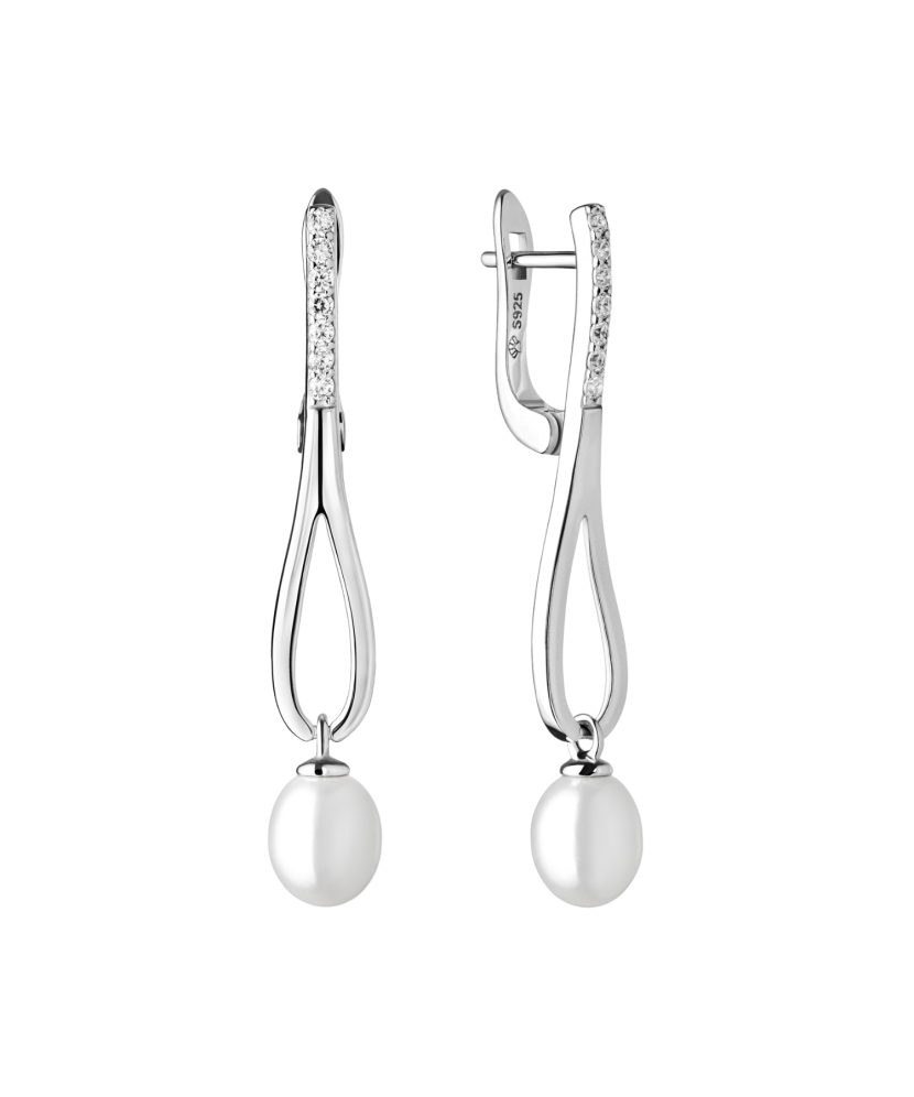 Sterling silver earrings with zircons and natural pearls Sterling silver earrings with zircons and natural pearls