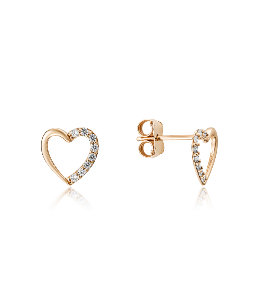 Gold earrings with zircons "heart"