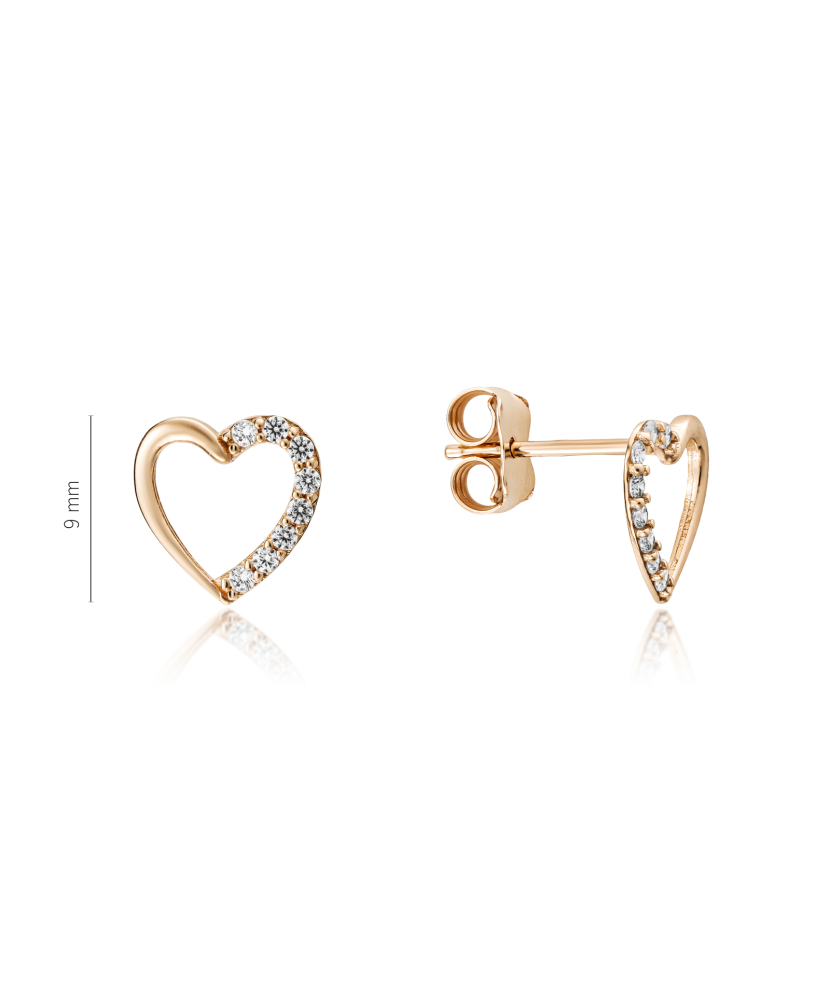 Gold earrings with zircons "heart"