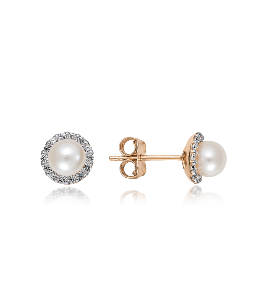 Gold earrings with pearls and zircons