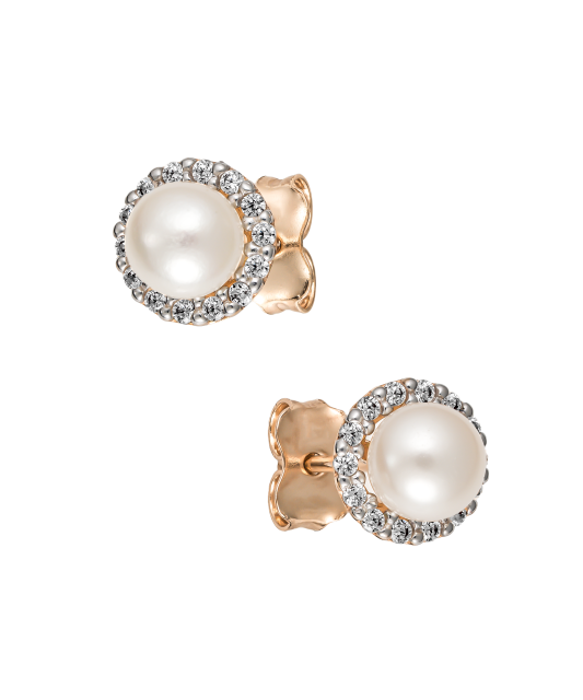 Gold earrings with pearls and zircons