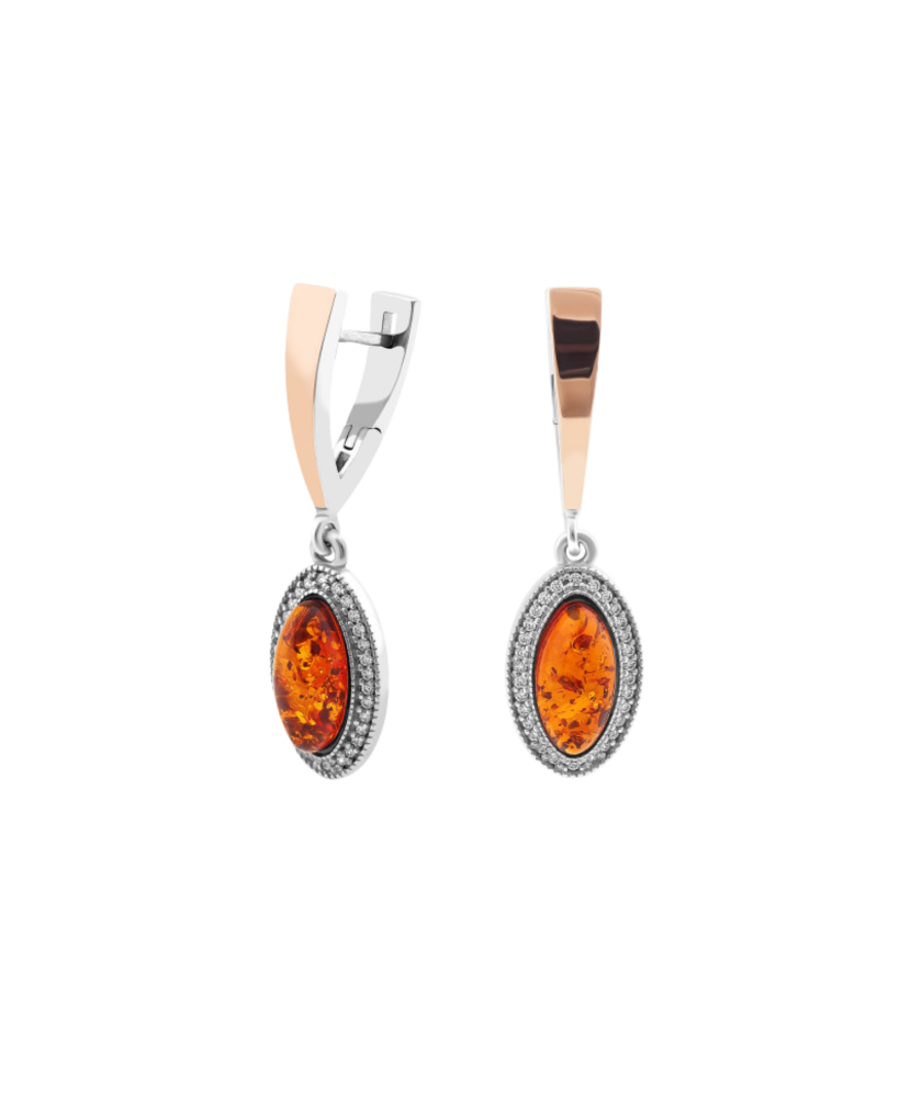 Gold plated Sterling silver earrings with zircons and amber