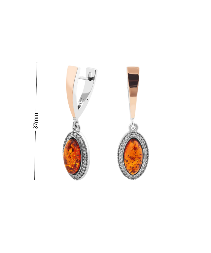 Gold plated Sterling silver earrings with zircons and amber