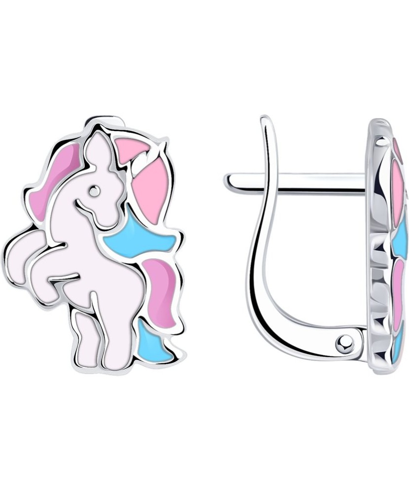 Sterling silver earrings with enamel "unicorn"