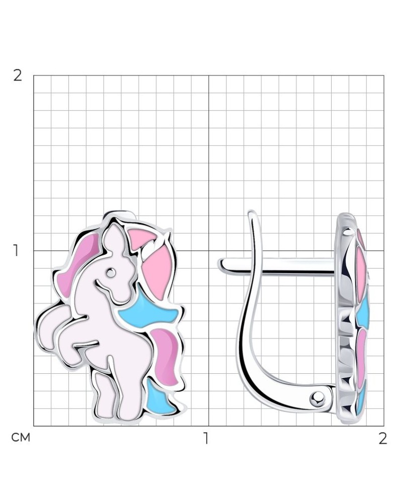 Серьги из серебра с эмалью "Единорог" Серьги из серебра с эмалью "Единорог"