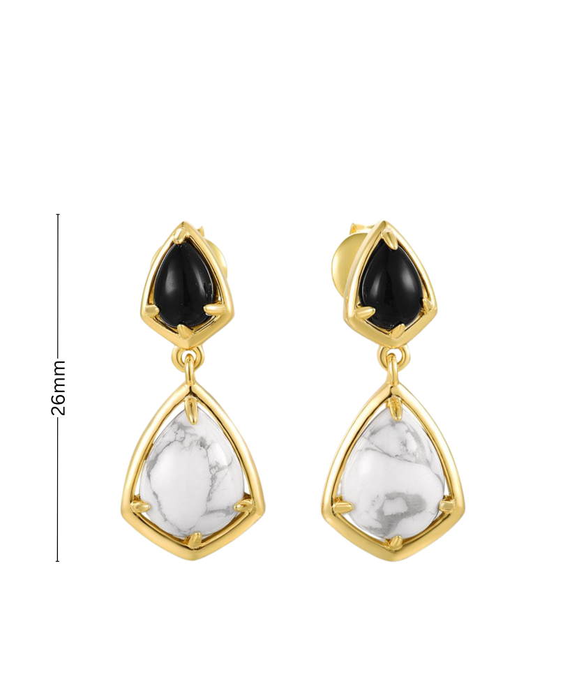 Gilded sterling silver earrings with zircons and agate Gilded sterling silver earrings with zircons and agate