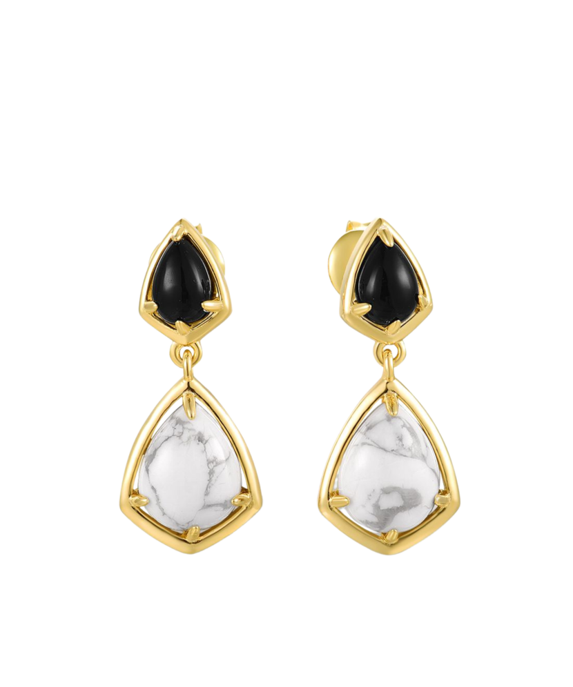 Gilded sterling silver earrings with zircons and agate Gilded sterling silver earrings with zircons and agate