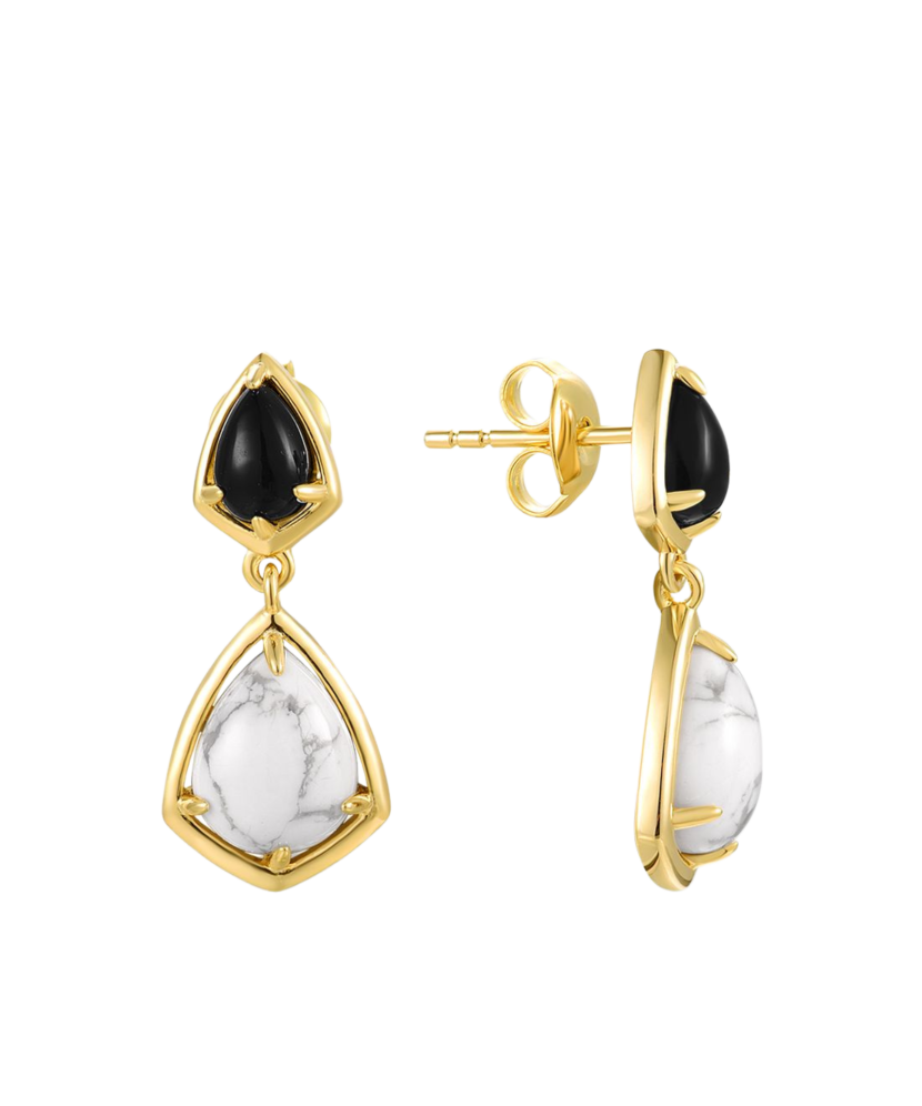 Gilded sterling silver earrings with zircons and agate Gilded sterling silver earrings with zircons and agate