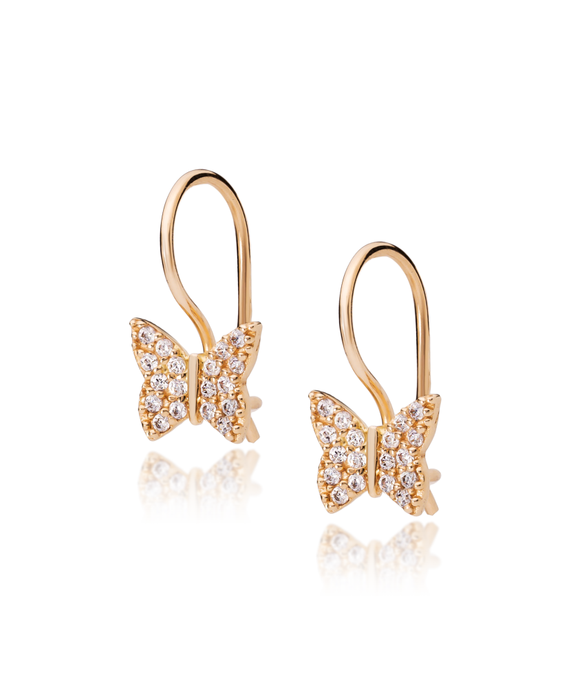 Gold earrings with zircons "butterfly"