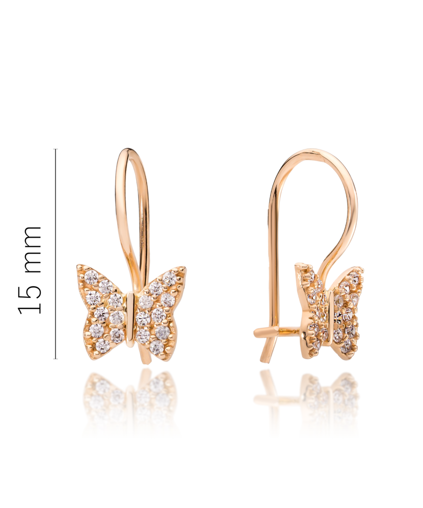 Gold earrings with zircons "butterfly"
