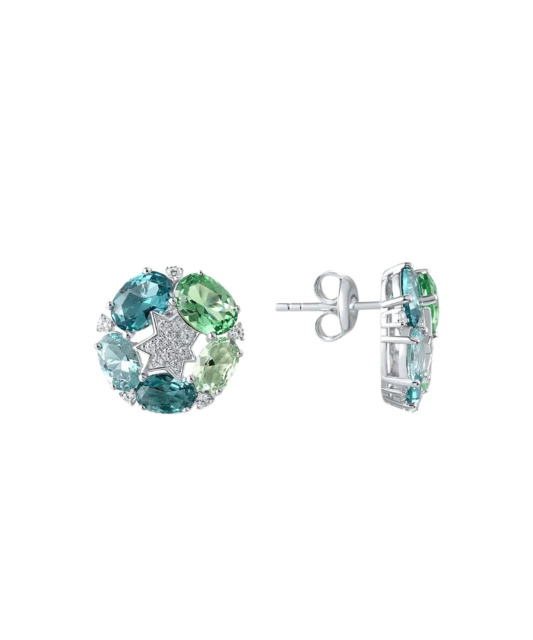 Серьги из серебра с цирконом и шпинели
