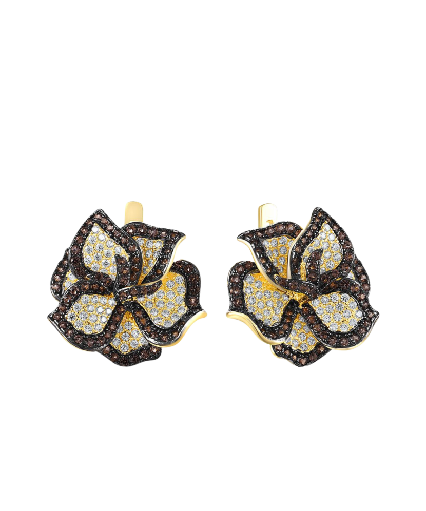 Gilded sterling silver earrings with zircons and spinels