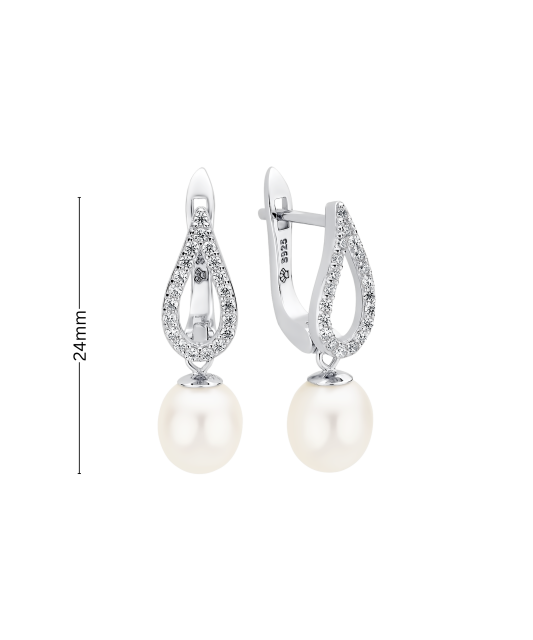 Sterling silver earrings with pearls and zircons