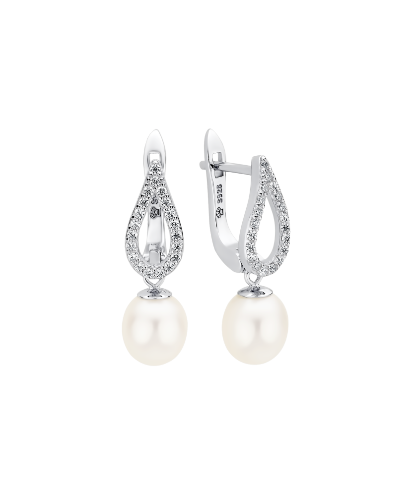 Sterling silver earrings with pearls and zircons Sterling silver earrings with pearls and zircons