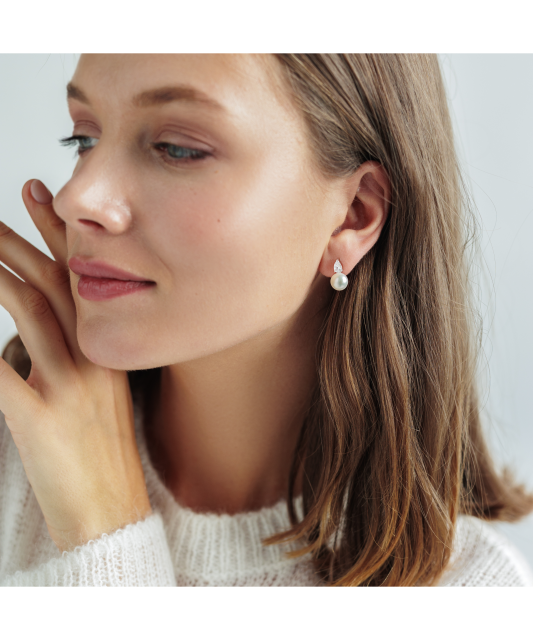Sterling silver earrings with pearls and zircons