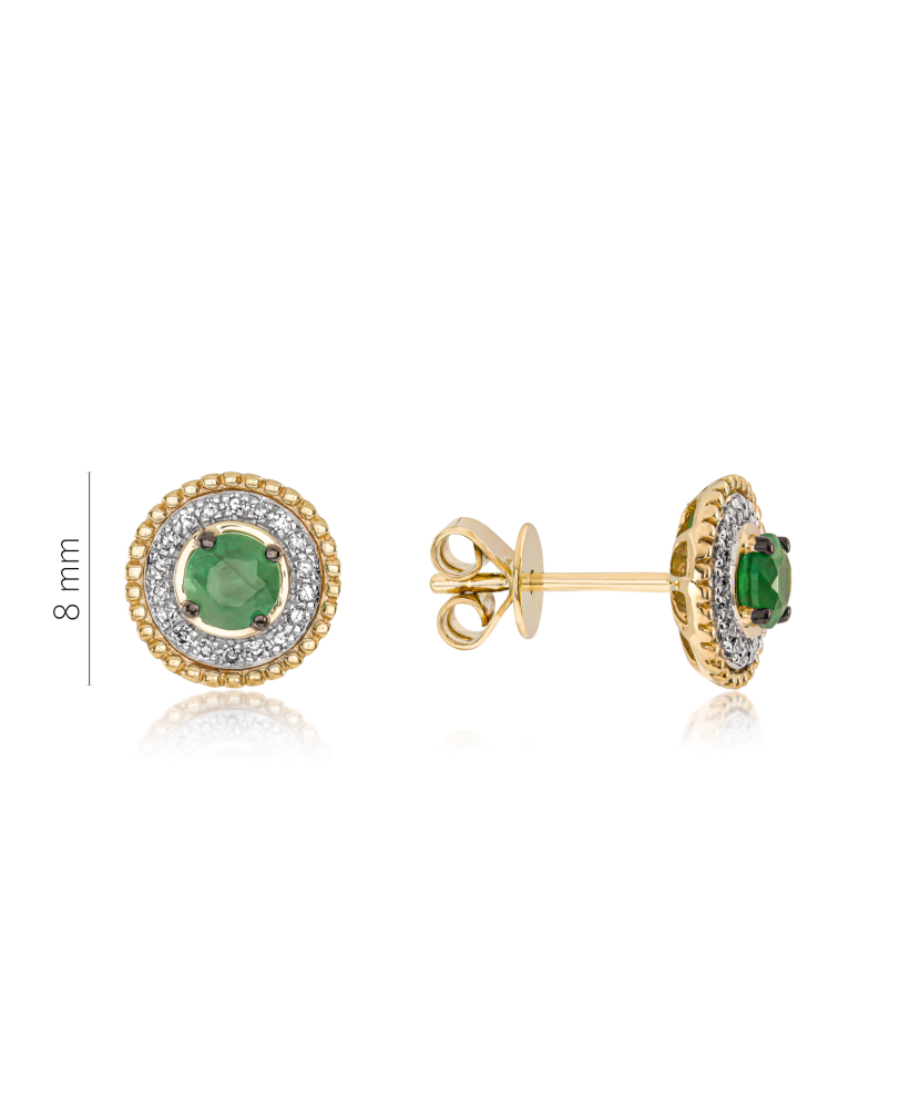 Yellow gold earrings with diamonds and emeralds