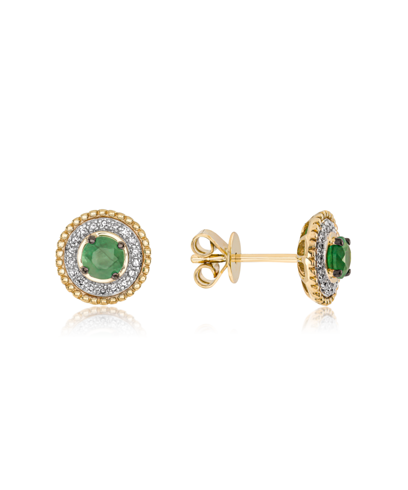 Yellow gold earrings with diamonds and emeralds