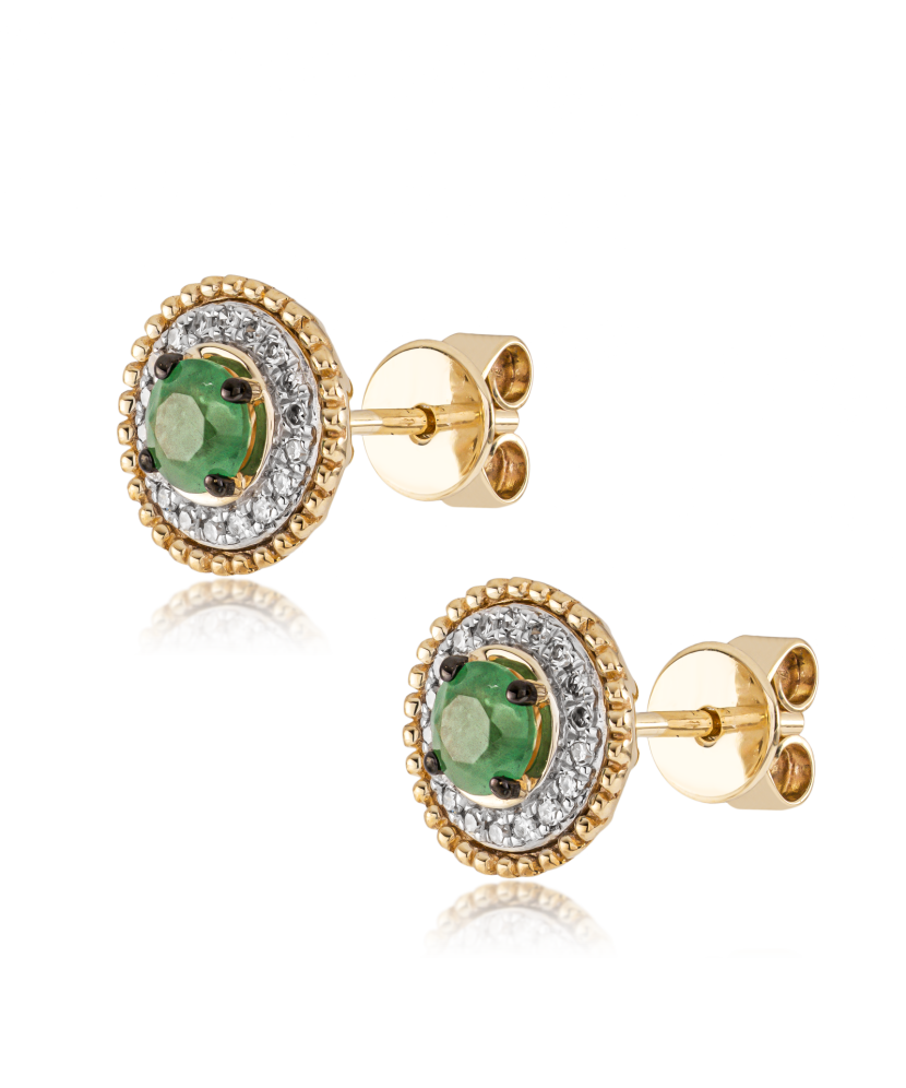 Yellow gold earrings with diamonds and emeralds