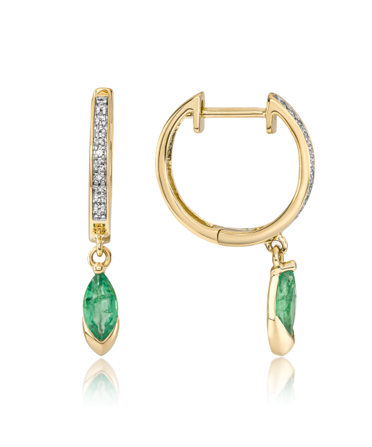 Yellow gold earrings with diamonds and emeralds