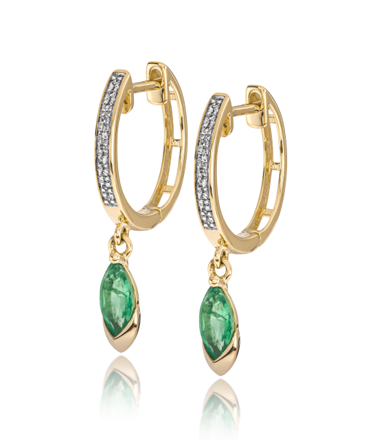 Серьги из желтого золота с бриллиантами и изумрудами