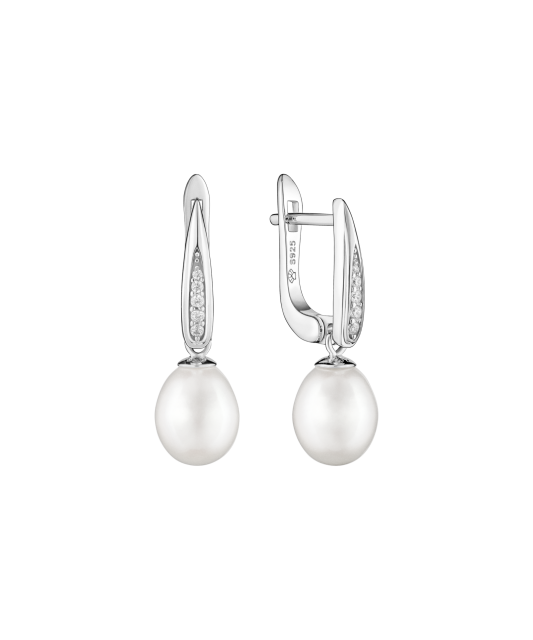 Серьги из серебра с жемчугом и цирконами