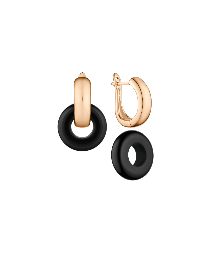 Gold-plated Silver earrings with onyx