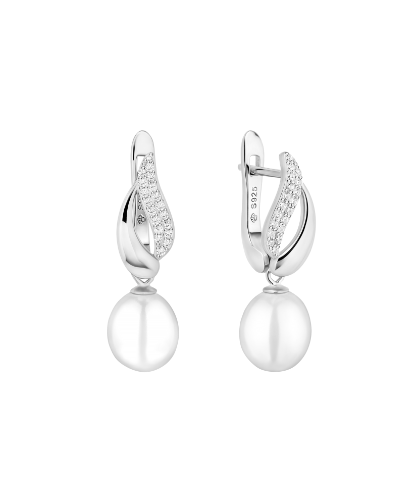 Sterling silver earrings with pearls and zircons