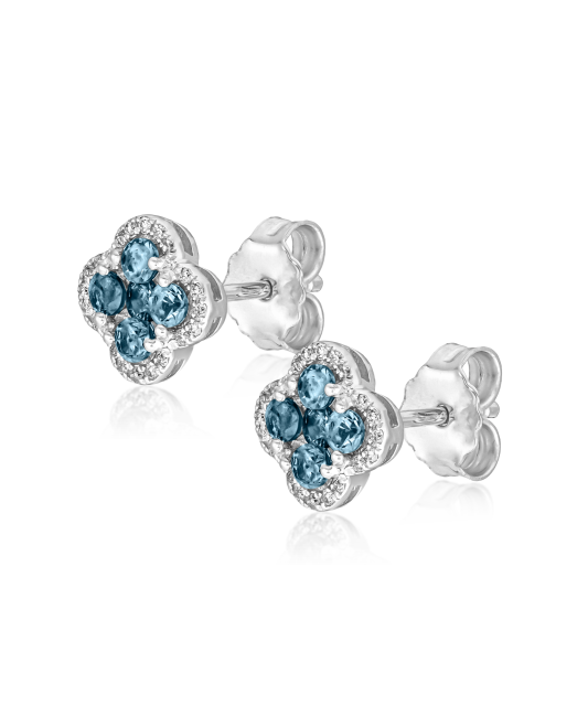 White gold earrings with diamonds and London topaz