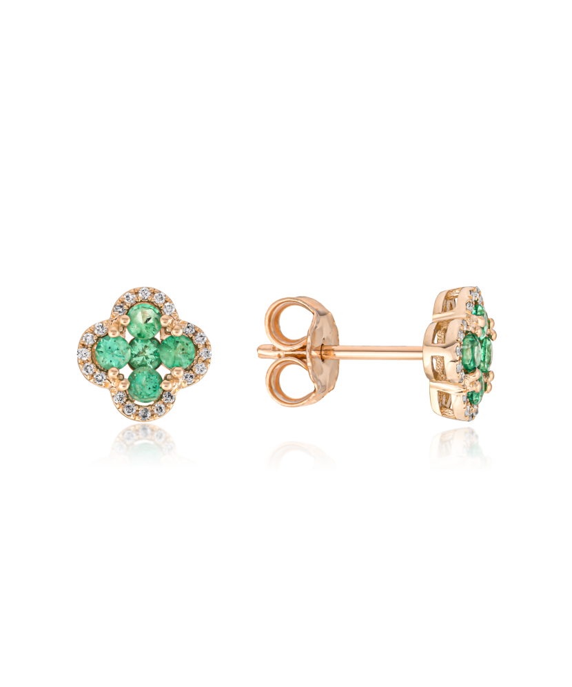 Gold earrings with emeralds and diamonds