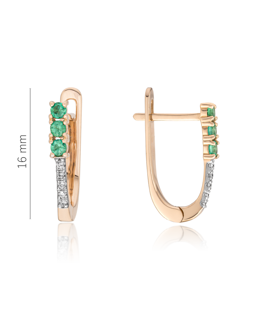 Gold earrings with emeralds and diamonds