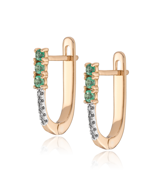 Gold earrings with emeralds and diamonds