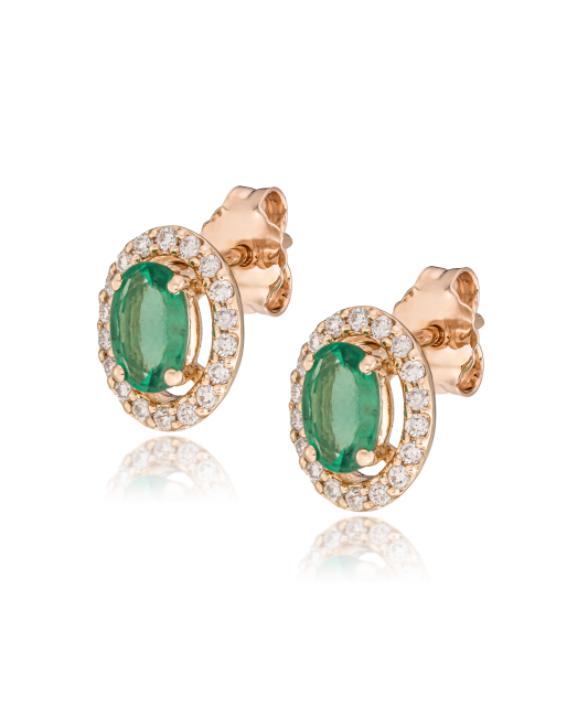 Gold earrings with emeralds and diamonds