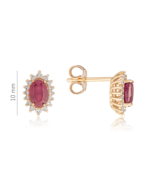 Gold earrings with diamonds and rubies