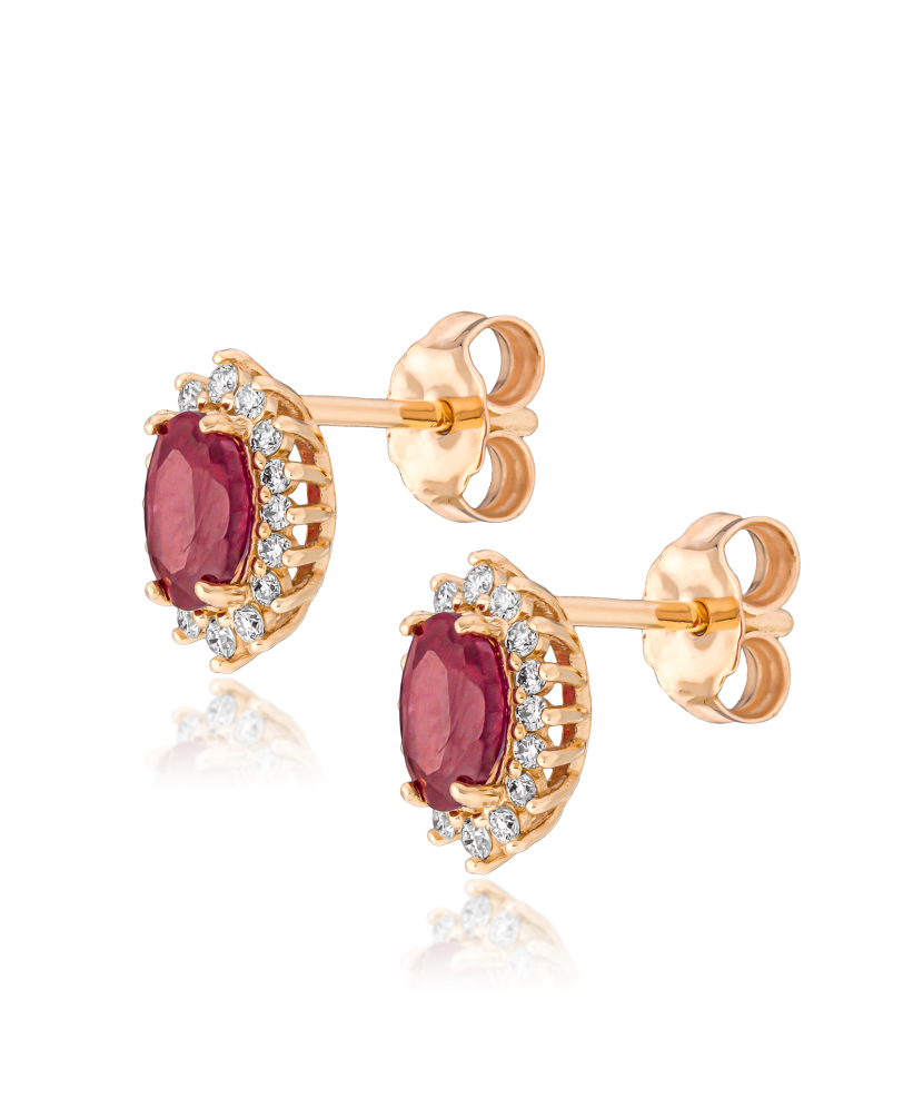 Золотые серьги с алмазами и рубинами Золотые серьги с алмазами и рубинами