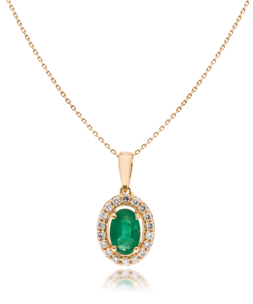 Gold chain with emerald and diamond pendant