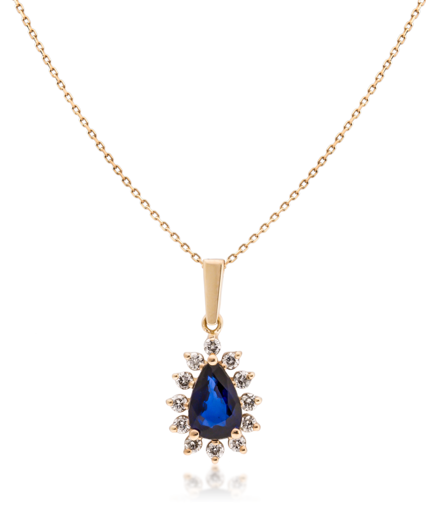 Gold chain with sapphire and diamond pendant