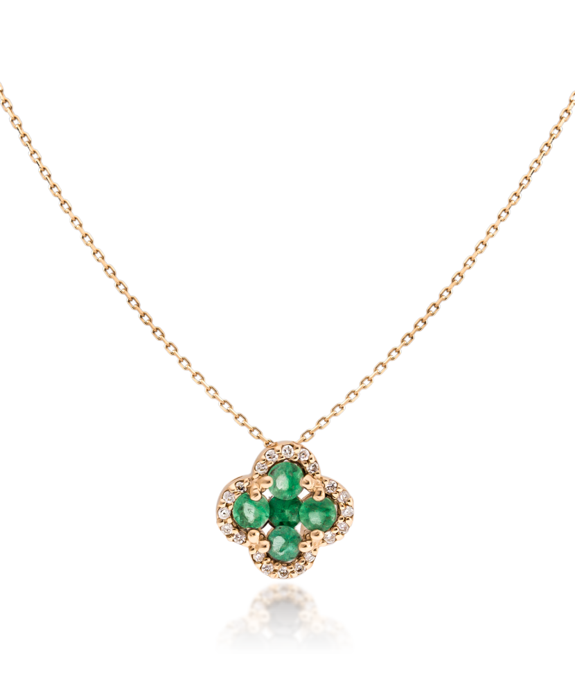 Gold chain with emerald and diamond pendant